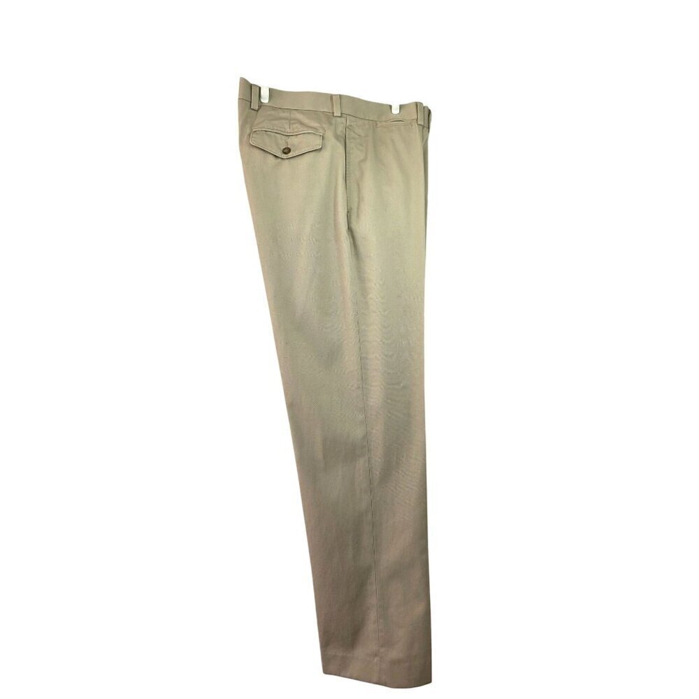 LL Bean Flat Front Khaki Cotton Slacks Men Size 35/34 Straight Leg Slash Pockets